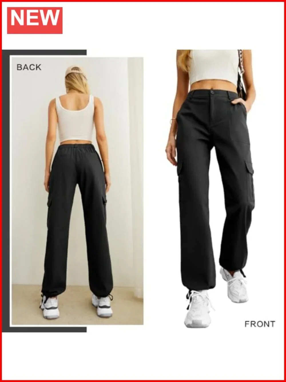 High Waisted Cargo Pants Y2K Streetwear 6 Pockets Drawstring Ankle Cuffs